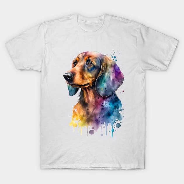 Rainbow Dachshund Watercolor Art T-Shirt by doglovershirts
